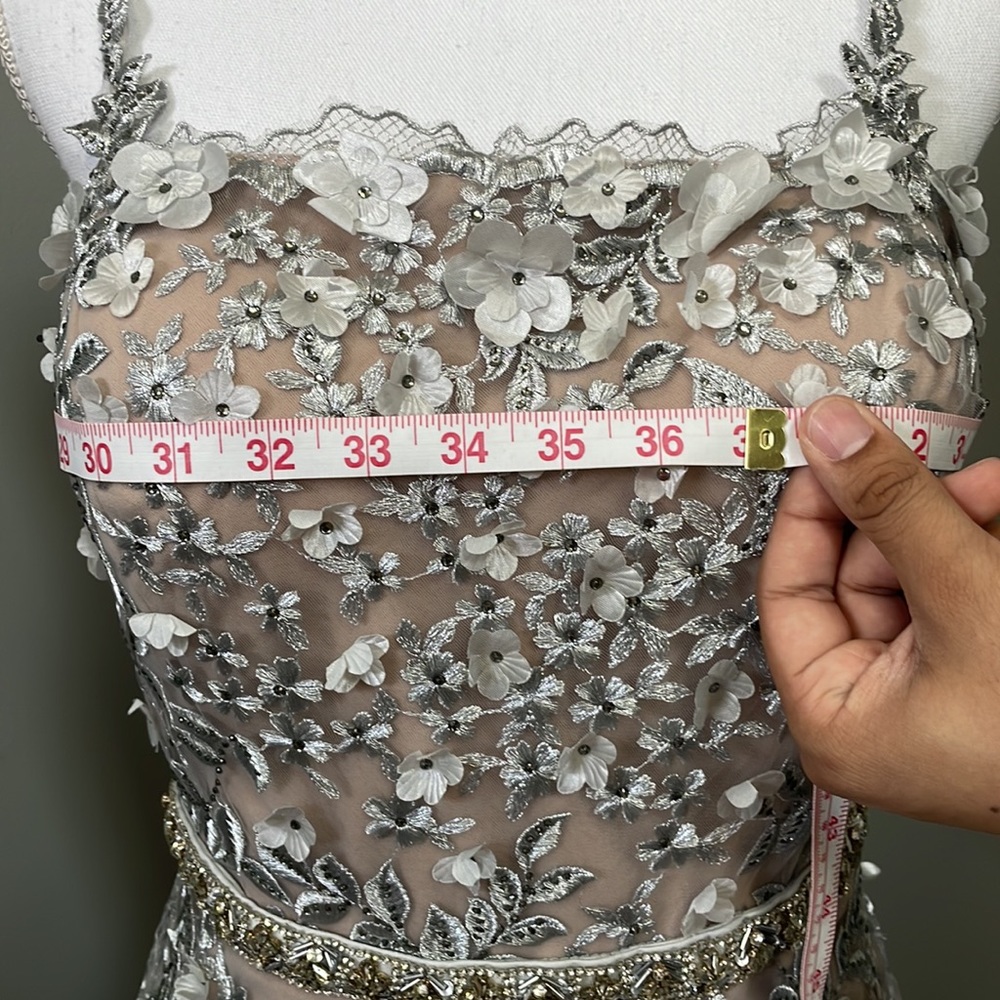 MONTAGE by Mon Cheri - Silver/Nude Embroidered Lace & Tulle Gown - Picture 12 of 16